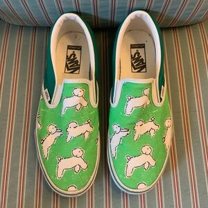 Rare Vans Bichon Frise Green Slip-Ons